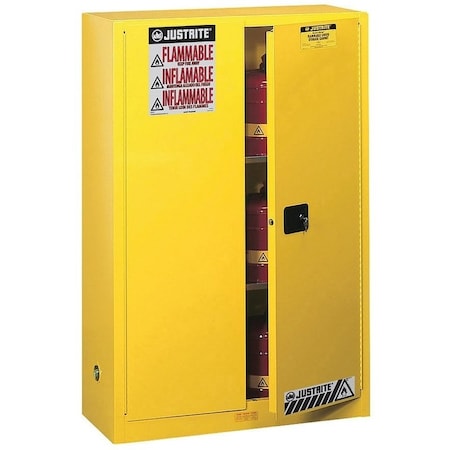 Justrite Storage Cabinet, 65 in H, 43 in W, Yellow, 2 Shelves 894500