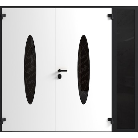 Vdomdoors Front Exterior Prehung Aluminum Double Doors Ronex1277 Black Enamel 1 Sidelight Mirrored Clear RONEX1277DEXD-BLK-W72+12xH96-LH-O