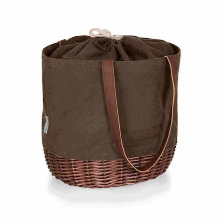 Picnic Time Family Of Brands Coronado Canvas and Willow Basket Tote, Khaki Green with Brown Accents 203-00-140-000-0
