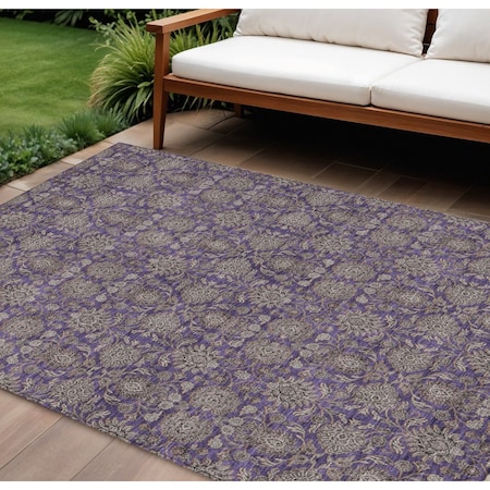 8' X 10' Purple Beige And Taupe Floral Washable Indoor Outdoor Area Rug