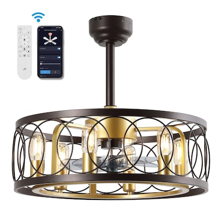 Jonathan Y Celeste 21.6" 6-Light Industrial Farmhouse 6-Speed Metal Mobile-App/Remote-Controlled Caged LED Ceil JYL9732B