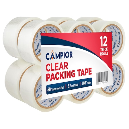 Campior Clear Packing Tape, Heavy Duty, 1.88In x 60 Yards, 2.7mil, 12 Rolls for Shipping and Sealing CMPTAPE12