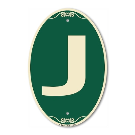 Signmission Letter J, 12 Inch X 18 Inch Architectural Oval, Heavy Gauge Aluminum A-OV-G-1218-22946