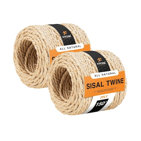 Xpose Safety Sisal Twine, 2-Ply 150 ft Natural Fiber Rope, Crafts, Cat Scratcher & Pole Wrap, 2PK 2PST-150-2-X-S
