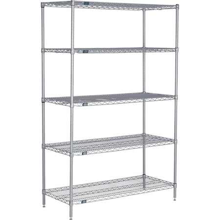 Global Industrial Nexel 5 Shelf, Nexelate Silver Epoxy Wire Shelving Unit, Starter, 60"W x 14"D x 74"H B3152129