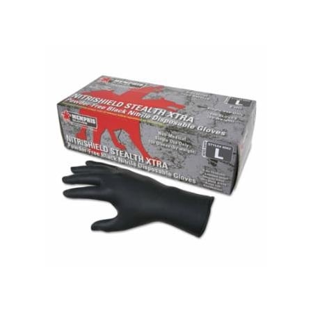 Mcr Safety Nitrile Disposable Gloves, NitriShield Stealth Xtra, Rolled Cuff, Unlined, Medium, Black, 6 mil, 100PK 127-6062M