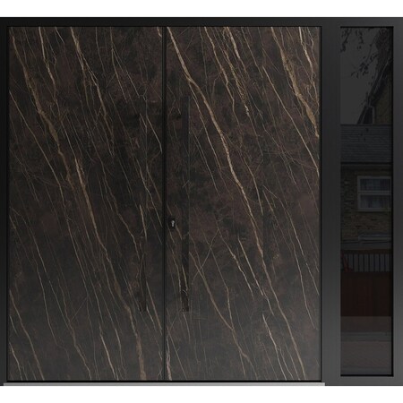 Vdomdoors Aluminum Double Doors Dekton 0118 Natural Noir 1 Sidelight Entry Door Painted (W88xH80) Right hand DEKTON0118DEXD-NOIR-W72+16xH80-RH-I