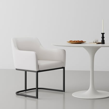 Manhattan Comfort Modern Serena Dining Armchair Upholstered in Leatherette with Steel Legs in Cream DC056AR-CR