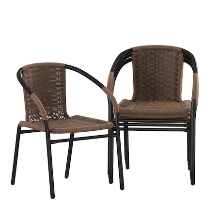 Flash Furniture Lila  Medium Brown Rattan Indoor-Outdoor Restaurant Stack Chair, PK4 4-TLH-037-DK-BN-GG
