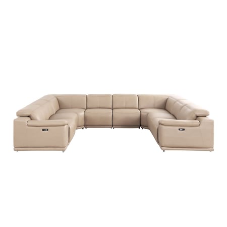 Homeroots Beige Leather Power Reclining U Shaped Eight Piece Corner Sectional 643954