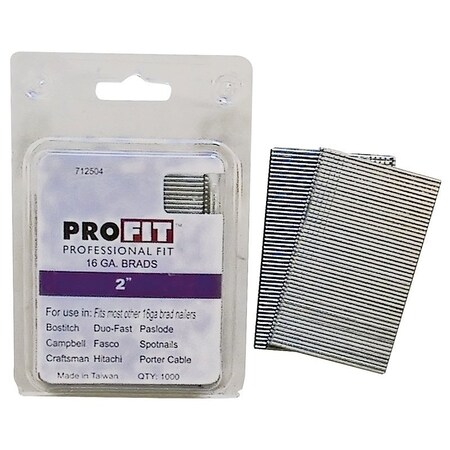 Pro-Fit Collated Finishing Nail, 2 in L, 16 ga, Electro Galvanized, Brad Head, Straight 712504