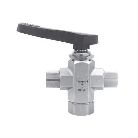 Hoke 7600 Series 3-Way Switching Ball Valves - 1/4in FNPT All Ports, 6000 PSI, 0 Deg. To 250 Deg. F 7644F4Y