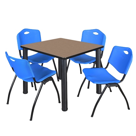 Regency Square Kee Breakroom Table W/ 4 M Stack Chairs, 42 in W, 42 in L, Noble Oak TB4242NOBPBK47BE