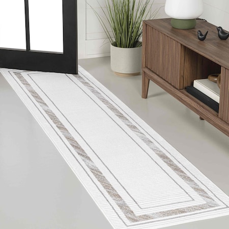 Jonathan Y Athens Classic Border Marble Pattern High-Low Silver/Gold 2 ft. x 8 ft. Runner Rug CAR102C-28
