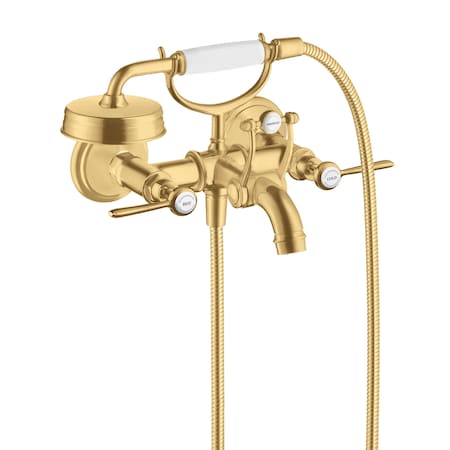 Axor Montreux 2-Handle Wall-Mounted Tub Filler w/ Lever Handles and 1.8 GPM Handshower in Brushed Gold 16556251