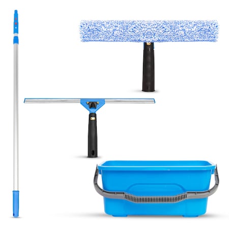 Gritt Commercial Pro Window Washing Kit with with 14 Squeegee, 14 Washer, 6' Telescopic Pole and 3 Gallon Bucket GRI137B-6F-14
