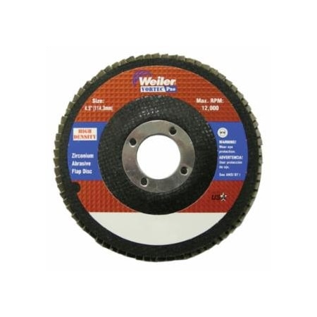 Weiler 4-1/2 in Vortec Pro High Density Abrasive Flap Disc, Flat, 10PK 804-31387