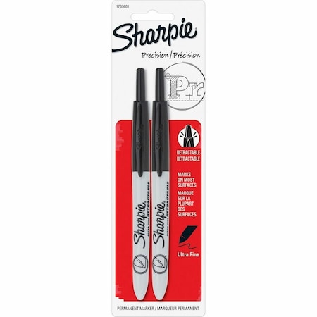 Sharpie Permanent Marker, Black, Ultra Fine Tip, Capped, 2 PK 1735801