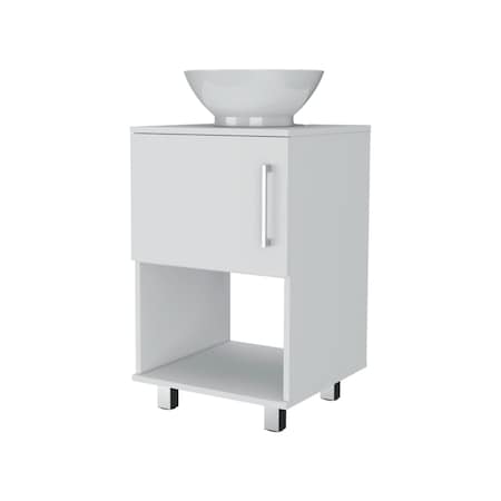Homeroots 18" White And Silver Wood Freestanding Bathroom Vanity With White Sink 543632