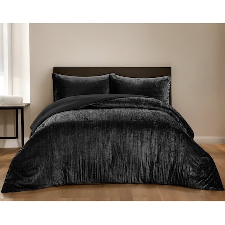 Homeroots Black Queen Polyester 180 Thread Count Washable Down Comforter Set 528953