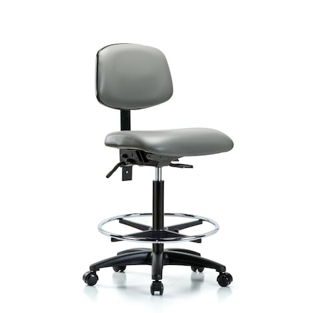 Blue Ridge Ergonomics Vinyl Chair, High Bench, Foot Ring, Casters, Sterling BR-VHBCH-RG-T0-A0-CF-RC-8840
