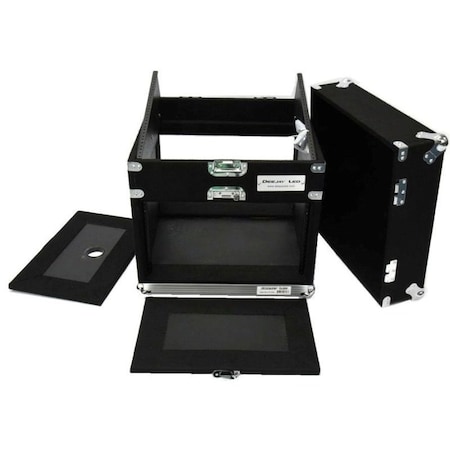 Deejay Led Slant Rack Drive Tour Case 6U-Space Amplifier Side 10U-Space Mixer Side w/Black Carpeted Exterior TBH6U10SLANTWOOD