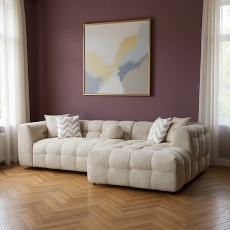 Homeroots Ivory Boucle L Shaped Two Piece Sofa and Chaise Sectional With Toss Pillows 644522