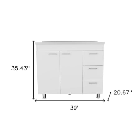 Homeroots 39in Silver and White Wood Console Accent Cabinet With Two Doors And Three Drawers 477688