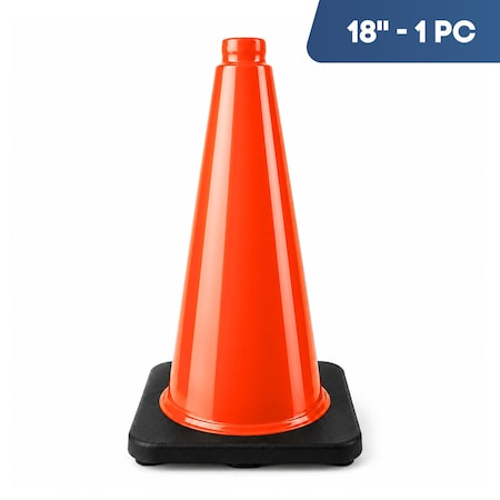 Dsv Standard Traffic Safety Cone 18" with Heavy Black Base, Orange, PVC 97118NT