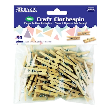 Bazic Products Mini Natural Clothes Pin, 50PK 6808
