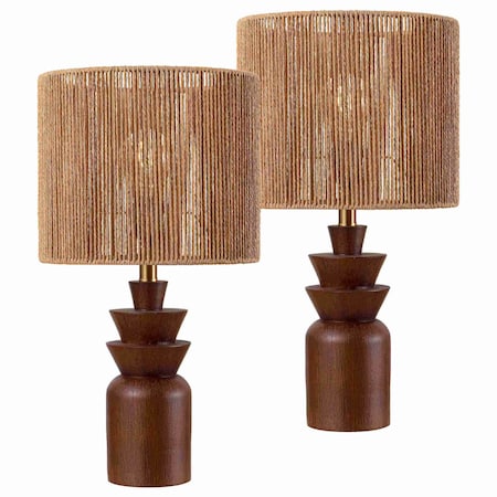 Jonathan Y Anderson 22" Bohemian Coastal Tiered Totem Resin w/Hand-Woven Paper Rope Drum Shade LED Table L, 2PK JYL5510B-SET2