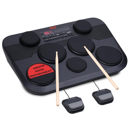 Pyle Electronic Tabletop Digital Drum Set, Compact Portable Drum Pad Kit w/ 7 Touch Sensitive Drum Pads PTED03