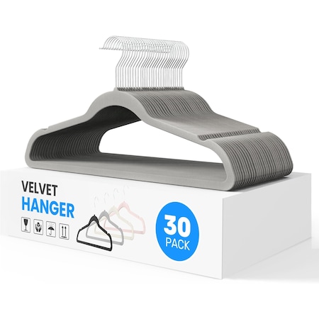 Simple Deluxe Velvet Hangers, Space Saving Heavy Duty Clothes Hangers, Grey, 30PK HKHANGVELVET30GRY