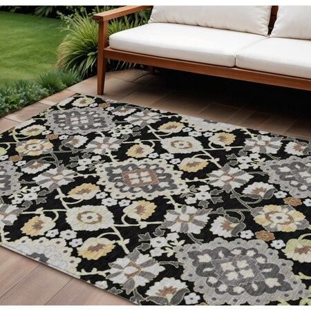 Homeroots 10' X 14' Black Gray And Brown Oriental Washable Indoor Outdoor Area Rug 597667