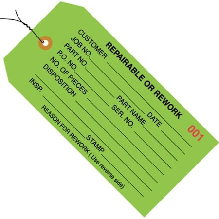 Box Packaging Inspection Tag Repairable Or Rework Pre WiredNo 5 4-3/4L x 2-3/8W Green G20043