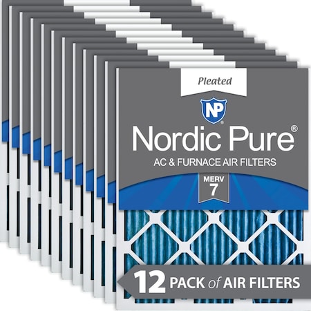 Nordic Pure 16x25x1 Pleated Air Filter, High Capacity, Electrostatically Charged Synthetic Media, MERV 7, 12 PK 16x25x1M7-12