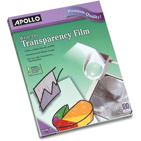 Apollo Write On Transparency Film, 8-1/2"x11", 100/BX, Clear 100PK APOWO100CB