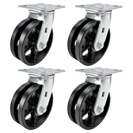 Hyw Products Heavy Duty Caster Set 6in V-Groove Wheels, 4 Swivel, 4PK 40-60S-A1-VG-4