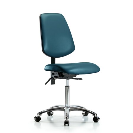 Blue Ridge Ergonomics Vinyl Chair Chrome, Med Bench, Med Back, Tilt, Casters, Royal BR-VMBCH-MB-CR-T1-A0-NF-CC-8801