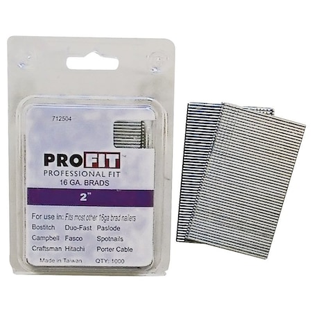 Pro-Fit Collated Brad Nail, 2 in L, 16 ga, Electro Galvanized, Brad Head 712504