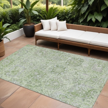 Homeroots 10' X 14' Mint Green And Gray Damask Washable Indoor Outdoor Area Rug 603778