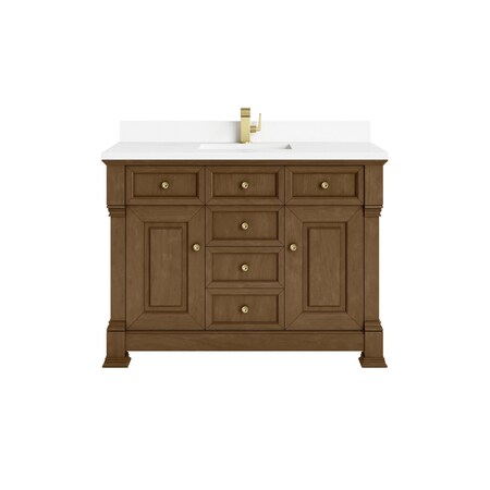 James Martin Vanities Brookfield 48 in Single Vanity, Honey Oak w/ Single Hole 3 CM White Zeus Silestone Top & Backsplash 547-V48-HNO-1WZ