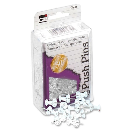 Charles Leonard Push Pins, Clear, PK1000 200CL