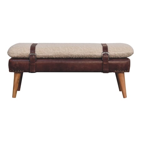 Homeroots 35in Brown Genuine Leather and Solid Wood Upholstered Storage Bench With Cabinet 717472