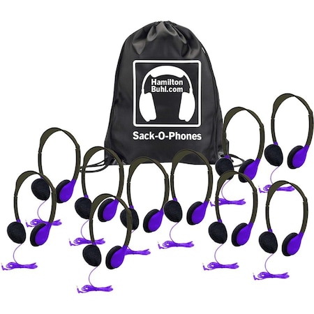 Hamiltonbuhl Sack-O-Phones, 10 Personal Headphones in a Carry Bag, Purple, 10PK SOP-HA2PPL