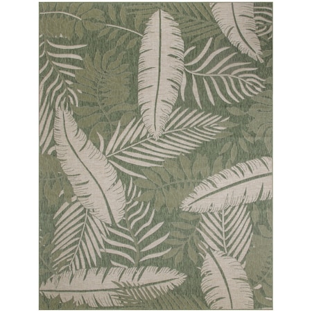 Homeroots 9' X 12' Ivory And Green Palm Leaf Indoor Outdoor Area Rug 551452