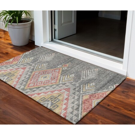 Homeroots 3' X 5' Gray And Terra Cotta Southwestern Washable Indoor Outdoor Area Rug 603545
