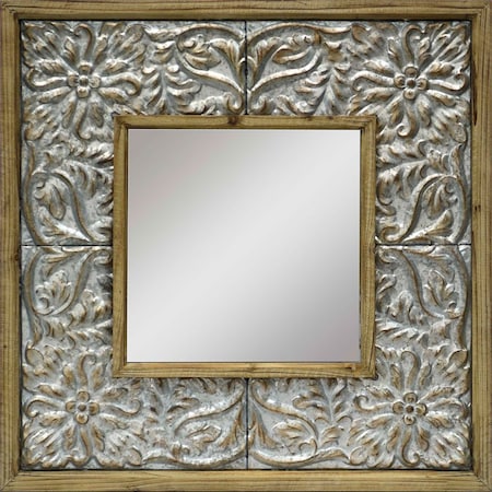 Homeroots 39" Light Brown Wood Square Accent Mirror 632802