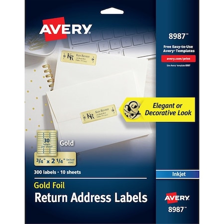 Avery Foil Mailing Labels, Gold, 3/4 in, PK300 08987