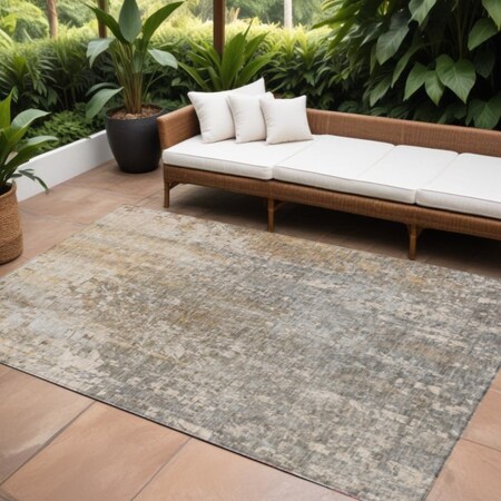 Homeroots 10' X 14' Beige Gray And Taupe Abstract Washable Indoor Outdoor Area Rug 577228